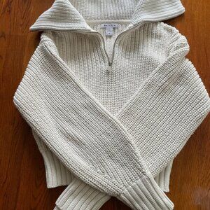 Athleta half-zip cotton/poly white sweater, double cuffs, size M